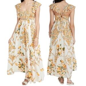Farm Rio Off White Cashew Crossed Back Dress In Mixed Print Sz L New